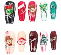BIUDECO Christmas Nails Full Cover Square False Nails for Women Reusable Detachable Winter Manicure with Santa Reindeer Snowflake Art Quick Secure Fit