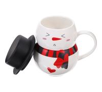 BIUDECO Christmas Porcelain Tea Cup with Lid Cute Snowman Ceramic Coffee Mug for Holiday Coffee Tea Hot Drinks Funny Xmas Party Decoration and Easy to Clean