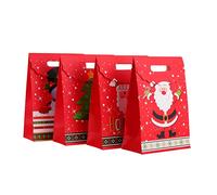 BIUDECO Christmas Printed Candy Gift Bags Set Medium Paperboard Packaging with Snowman Santa Patterns Durable Festive Treat Bags for Party Candy Cookies Presents Xmas Celebration