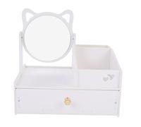 BIUDECO Cosmetics Storage Drawer Box Double-handle Round Mirror Desktop Organizer Sundries Holder Dustproof Makeup Jewelry Storage for Bedroom and Dressing Table