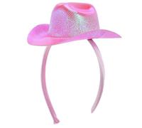 BIUDECO Cowboy Hat Decor Headband 13.5cm Pink Laminated Lightweight Versatile Hair Accessory for Women Ladies Western Square Dance Party Costume