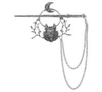 BIUDECO Creative Animal Hairpin Clip for Women with Wolf Head and Moon Design, Silver Alloy Material, Secure Hold and Gentle on Hair, for Daily Wear and Themed Events, Unique Decorative