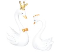 BIUDECO Creative Resin Swan Figurine Pair, Large White Swan Ornaments 9cm 7cm, Crown Design Decorative Crafts for Home, Office, Cake Decoration and