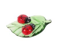 BIUDECO Crystal Glass Ladybug Figurines, Miniature Decorative Animal Statues with Green Leaf Base, 2Pcs Paperweight Ornaments for Bedroom and Study, 31X51X14Mm