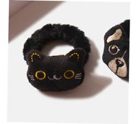 BIUDECO Cute Plush Animal Hair Tie for Women Soft Elastic Ponytail Holder for Thick and Thin Hair Black Cat Design for School and Daily Use