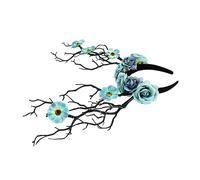BIUDECO Decorative Blue Antler Headband Flower Headpiece, Female Hair Accessory Deer Horn Hair Hoops for Party and Festival