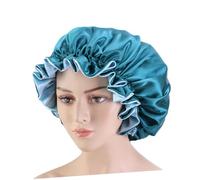BIUDECO Double Layer Satin Bonnet Large Round Sleep Hat for Women Night Hair Care Peacock Blue Comfortable Beauty Cap