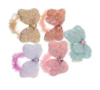 BIUDECO Elastic Hair Ties Random Color with Sequin Butterfly Bows 5pcs High Stretch Hair Bands Cute Double-layer Gauze Ponytail Holders for Girls for Daily Dress up