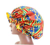 BIUDECO Elastic Printed Shower Cap Double-layer Satin Sleeping Cap for Women Yellow Breathable Bathing Hat Round Edge Suitable for Hair Care
