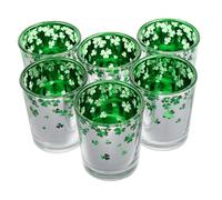 BIUDECO Electroplated Green Glass Candle Holder with Four Leaf Shamrock Design for St Patrick's Day Party Table Centerpiece Home Decor and Festive Ambiance