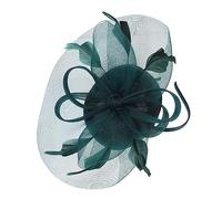 BIUDECO Elegant Deep Green Mesh Fascinator Headband for Women Bridal Headdress Lightweight Tea Party Hat with Plumage Wedding Banquet Accessory and Photo Prop