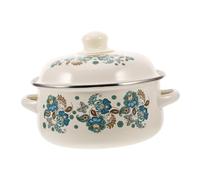 BIUDECO Enamel Cookware with Double Handle and Flat Bottom Small Enamel Pot Beige Stock Pot High Temperature Resistance and Long Lifespan for Kitchen Cooking for Individuals