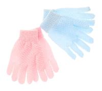 BIUDECO Exfoliating Bath Shower Gloves Double Sided Textured Body Scrub Gloves for Gentle Skin Massage and Deep Cleansing Soft Blue and Pink