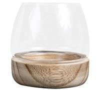 BIUDECO Glass Vase with Wooden Base Small Hydroponic Flowerpot Mini Glass Fish Tank Micro Landscape Bottle Decorative Tabletop Home Décor