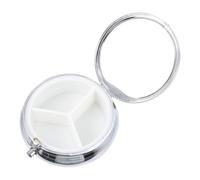 BIUDECO Hand-Embroidered Mini Round Metal Pill Organizer Box with 3 Compartments Floral Applique, Compact Storage for Balm, Lipstick, and Small Accessories, Portable Medication Case for