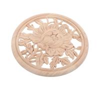 BIUDECO Handcarved Wooden Applique Rustic Floral Round Onlay Decor for Bed Door Cabinet Mirror Fireplace Wardrobe Traditional Peony Rose Wood Carved Ornament for Home and Office Interior