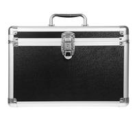 BIUDECO Hard Makeup Case with Secure Buckle, Large Black Metal Organizer for Cosmetic and Toiletry Storage, for Travel and Home Use