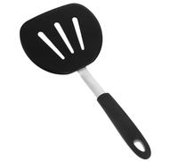 BIUDECO Heat-Resistant Slotted Silicone Frying Spatula Non-Stick Cooking Utensil Safe for Daily Wok Use with Ergonomic Non-Slip Handle in Black
