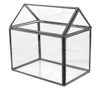 BIUDECO House Shape Geometric Glass Terrarium Planter Lid, Indoor Succulent Greenhouse for Tabletop Plant Display, Black Miniature Glass Plant Container for Ferns and Moss