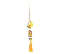 BIUDECO Japanese Lucky Cat Pendant Wind Chime Ceramic Fortune Bell with Tassel for Home and Car Hanging Ornament Festive Yellow Maneki Neko Amulet for Prosperity and Decoration