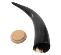 BIUDECO Large Capacity Viking Drinking Horn Mug with Lid Genuine Ox Horn Cup 25-31cm for Mead Beer Parties and Rustic Home Decor