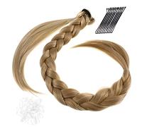 BIUDECO Long Braided Ponytail Hair Extensions with White Rubber Bands and Black Hair Pins Natural Looking Braided Hairpiece for Women Easy DIY Styling for Daily Party and Cosplay Use