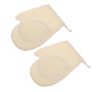 BIUDECO Loofah Bath Gloves 2pcs Double-sided Exfoliating Back Scrubbers for Shower and Body Cleansing, Beige Natural Fiber Bath Back Rub Gloves for Home Spa Use