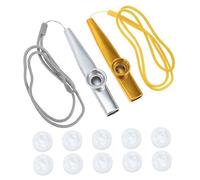 BIUDECO Metal Kazoo Set 10 Flute Membranes and Neck Straps, Gold Silver Kazoo Musical Instruments for Education and Performance