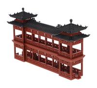 BIUDECO Micro Pavilion Model Chinese Architecture Miniature Ancient Asian Plastic Corridor with Double Staircase for Garden Decoration and Home Display,