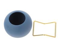 BIUDECO Mini Blue Ceramic Spherical Flower Vase Iron Stand, Small Plant Pot Holder for Desktop Decoration, Suitable for Succulents and Small Plants