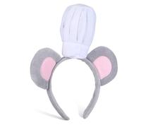 BIUDECO Mouse Ears Headband with Chef Hat, Soft Grey Costume Head Hoop for Adults and Boys and Girls, Cute Party Accessory for Christmas, Halloween, and Dress up Events