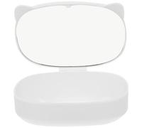 BIUDECO Multipurpose Jewelry Trinket Box and Cosmetics Container with Cartoon Cat Ear Design, White Plastic and Glass Makeup Holder for Home Cosmetics Storage and Organising