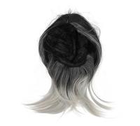 BIUDECO Natural Gradient Shoulder Bob Wig with Middle Part Bangs Strap Synthetic Hairpiece for Women Cosplay and Daily Wear Black to Grey Haze Color