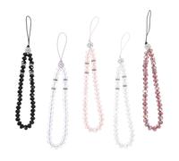 BIUDECO Phone Charm Beaded Chain 5Pcs with Crystal Lanyard Strap Bohemian Mobile Phone Decoration for Women Office and Travel Use in Pink White Black Dark Burgundy Grape Purple