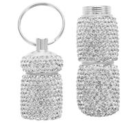 BIUDECO Portable Pill Case with Keychain Luxury Rhinestone Mini Travel Medicine Organizer Airtight Aluminum Alloy Pill Box for Vitamins and Emergency Tablets Compact Outdoor Storage