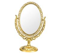 BIUDECO Retro Oval Vanity Mirror, Double Sided Golden Makeup Desk Glass | 360 Degree Rotating Design, Plastic Frame, for Bathroom Home Use, Ladies Beauty Tool