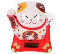 BIUDECO Solar Powered Chinese Lucky Cat Figurine Waving Arm Desktop Ornament for Car Home Office Feng Shui Decor Fortune Money Cat