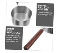 BIUDECO Stainless Steel Small Saucepan with Pour Spout and Ergonomic Wood Handle Oil Boil Container for Cooking Sauces and Heating Milk Compact Kitchen Pot for Easy Storage and Hand