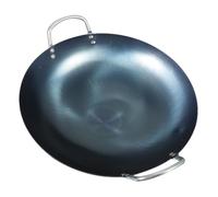 BIUDECO Thickened Blue Iron Wok Round Bottom Chinese Cooking Pan with Double Heat-Resistant Handles for Everyday Stir Fry Kitchen Cookware and Grill Use