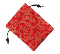 BIUDECO Tibetan Handwoven Brocade Singing Bowl Storage Bag Red 13x16cm Drawstring Pouch Traditional Chinese New Year Jewelry and Accessory Organizer