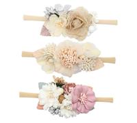 BIUDECO Toddler Flower Hairband Set 3pcs, Decorative Floral Headbands with Linen and Small Bloom Accents, Baby Girls Photo Prop Accessories for Newborns and Infants