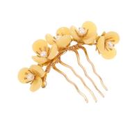 BIUDECO Vintage Flower Hair Comb Pin with Yellow Jade Floral Petal Side Barrette, Traditional Chinese Style Hair Ornament for Women Wedding Bridal Party Accessories