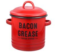 BIUDECO Vintage Red Enamel Bacon Grease Pot with Lid Small Soup Container for Kitchen Storage Double Handle Mini Cooking Stockpot for Sauces and Condiments Easy Clean Non Spill Design