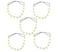 BIUDECO White Daisy Hairband Set 5Pcs Small Yellow Center Floral Hair Accessory for Festival and Everyday Use