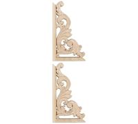 BIUDECO Wood Carved Onlay Appliques 2Pcs Solid Wood Floral Panel for Bed and Door Furniture Decoration 13X7Cm