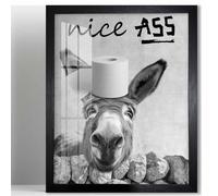 Biufo Bathroom Wall Decor, Framed Nice Ass Funny Quotes Wall Art, Donkey Canvas Print Poster, Bathroom Restroom Decor (8"x10")
