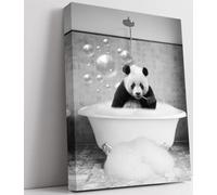 Biufo Black White Animal in Bathtub Canvas Wall Art Panda Print Picture for Bedroom Bathroom Decor (12"x16")