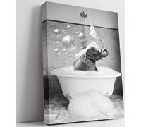 Biufo Black White Animal in Bathtub Wall Art Elephant Canvas Print Picture for Bedroom Bathroom Decor (12"x16")