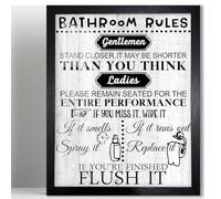 Biufo Black White Bathroom Rules Framed Wall Art Canvas Print Poster for Bathroom Restroom Decor (8"x10")