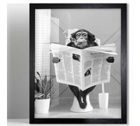 Biufo Monkey on Toilet Framed Canvas Wall Art Print Animal Poster Decor for Bedroom Bathroom (8"x10")